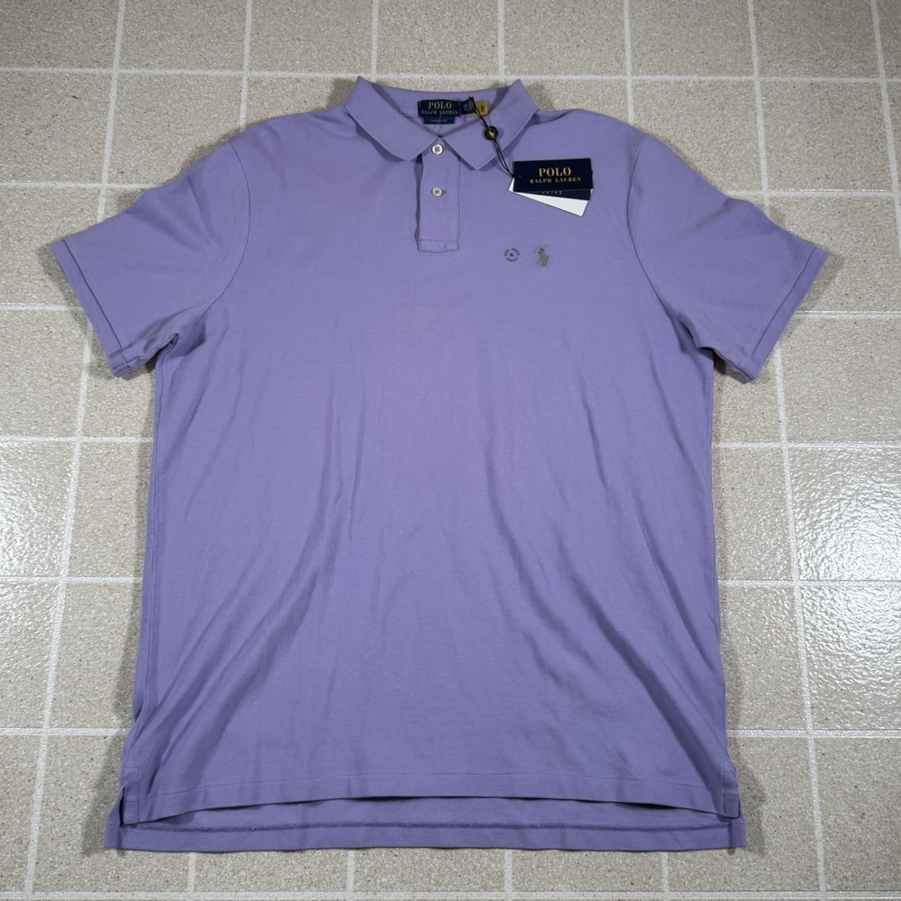 Polo Ralph Lauren Polo Shirt Mens XL Purple SS Pique Cotton Green Pony